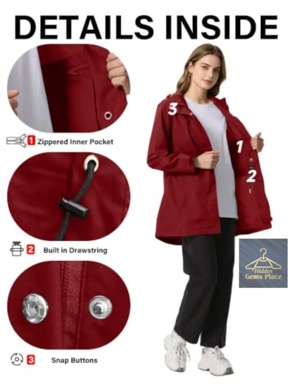 Women's Packable Waterproof Rain Jacket with Hood Windbreaker